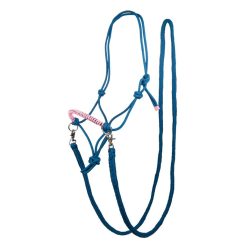 HKM csomózott kötőfék szárral - azúrkék, Full