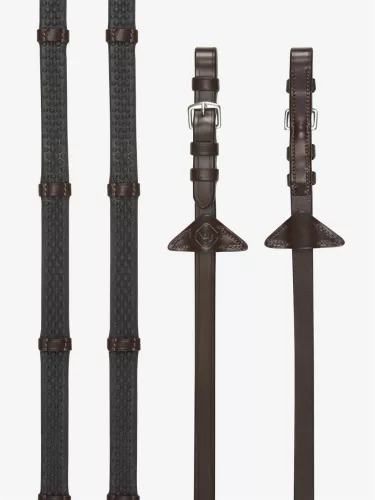 Soft Rubber Reins with Stoppers Havana/Silver