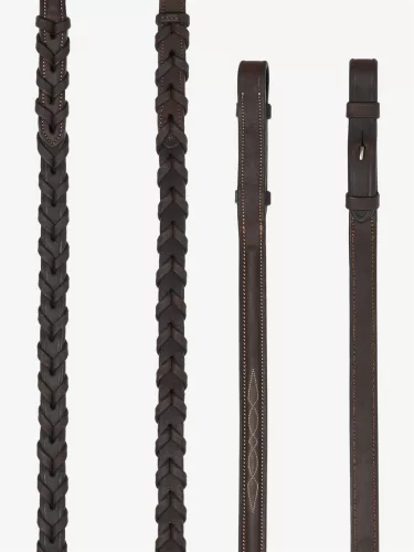 Hunter Laced Reins with Stitching Havana/Silver
