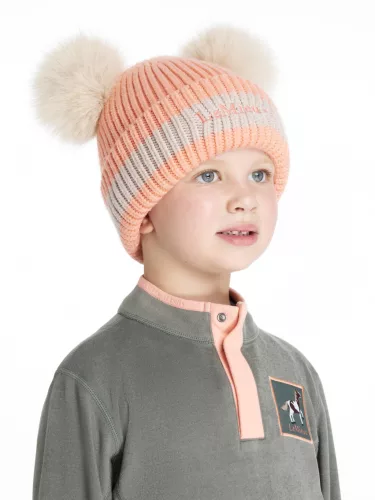 Mini Double Pom Beanie Peach Punch