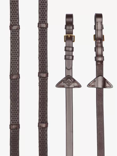 Soft Rubber Reins with Stoppers Havana/Brass