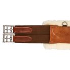 Acavallo Leather bárányszőrös hasvédős heveder - konyak, 135 cm