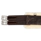 Acavallo Leather bárányszőrös hasvédős heveder - sötétbarna, 125 cm