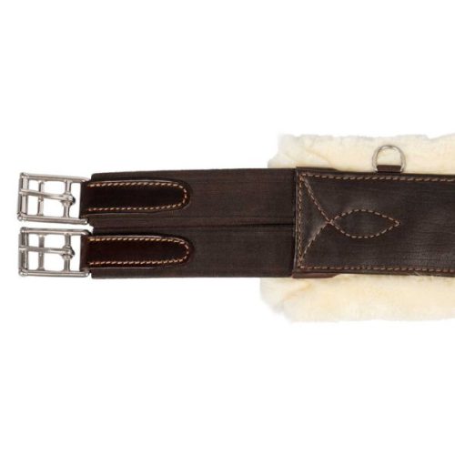 Acavallo Leather bárányszőrös hasvédős heveder - sötétbarna, 150 cm