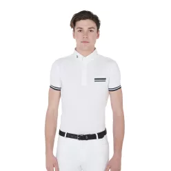 Férfi slim fit versenypóló fekete betétekkel