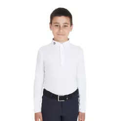 Fiú slim fit versenypóló három gombbal