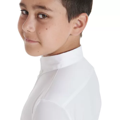 Fiú slim fit versenypóló három gombbal