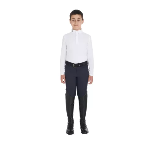 Fiú slim fit versenypóló három gombbal