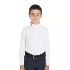 Fiú slim fit versenypóló három gombbal