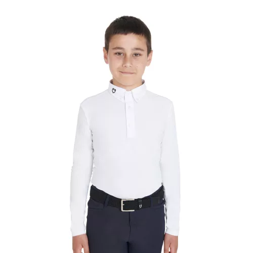 Fiú slim fit versenypóló három gombbal