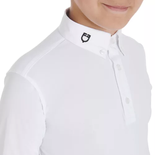 Fiú slim fit versenypóló három gombbal