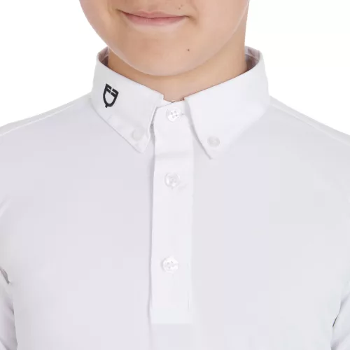 Fiú slim fit versenypóló három gombbal
