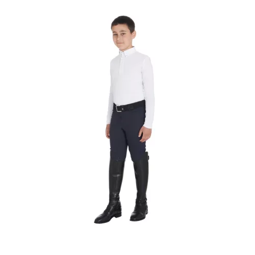 Fiú slim fit versenypóló három gombbal