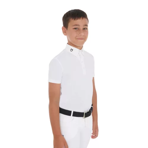Fiú slim fit versenypóló négy gombbal