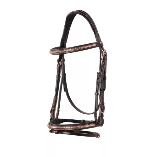 Angol bőr kantár rose gold színben, full, sötét barna