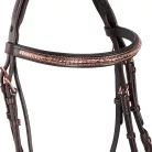 Angol bőr kantár rose gold színben, full, sötét barna
