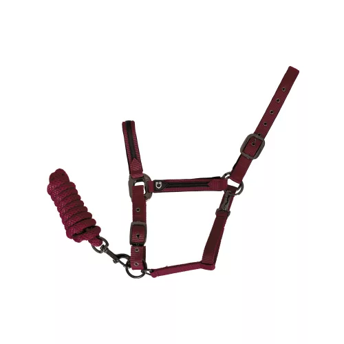 Equestro Durable kötőfék vezetőszárral - bordó, Full
