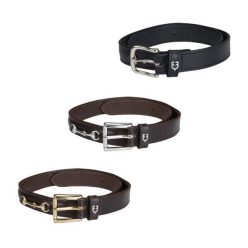 Equestro Snaffle bőr öv - fekete-ezüst, 95 cm