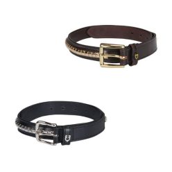 Equestro Clincher bőr öv - fekete-ezüst, 95 cm