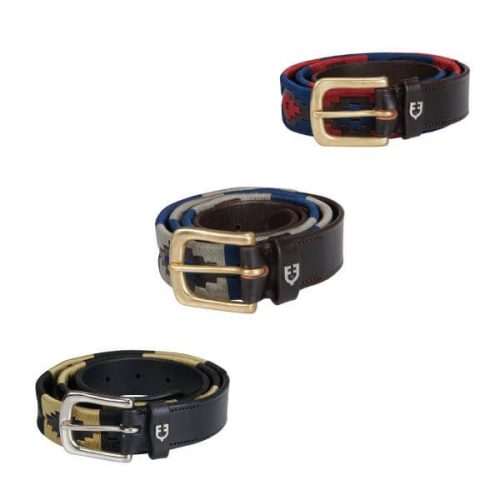 Equestro S Polo bőr öv - fekete-sötétkék-szürke, 95 cm