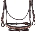 Angol bőr kantár rose gold színben, pony, sötét barna