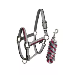   Equestro Red Trim bélelt kötőfék vezetőszárral - Cob, szürke-sötétkék