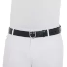 Bőr logós öv logózott csattal, 100 cm, ezüst/fekete