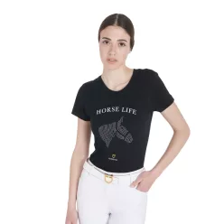Equestro Női slim fit ló élet t-shirt strasszokkal