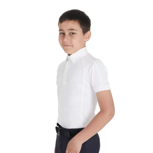 Fiú slim fit versenypóló négy gombbal