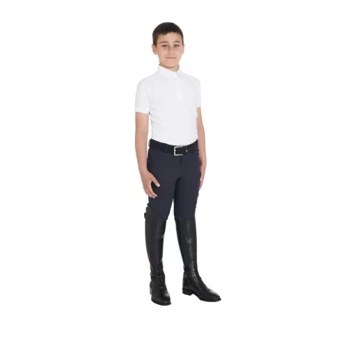 Fiú slim fit versenypóló négy gombbal