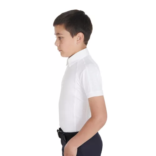 Fiú slim fit versenypóló négy gombbal
