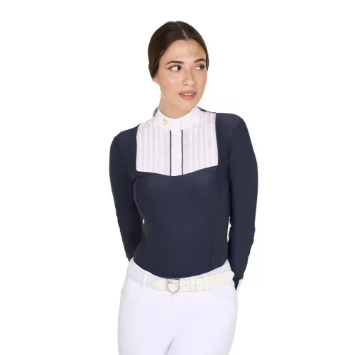 Női slim fit póló ing pliszírozott pamuttal