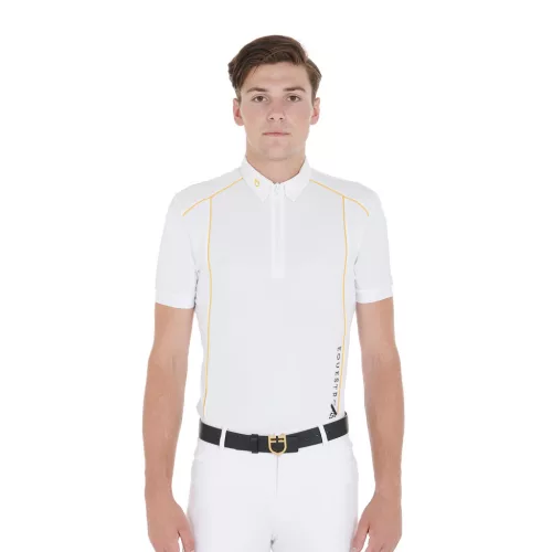 Férfi slim fit póló technikai anyagból, pipával