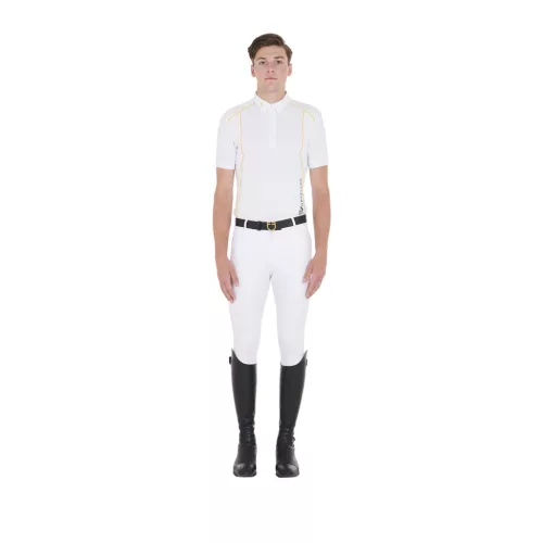 Férfi slim fit póló technikai anyagból, díszítéssel