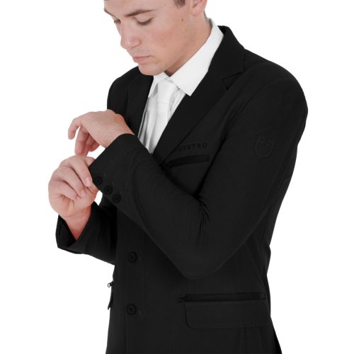 Férfi versenyzakó, három gombos, perforált anyagból