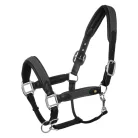 Bőr kötőfék fonott nylon betétekkel, cob, fekete/kék