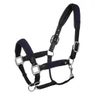 Bőr kötőfék fonott nylon betétekkel, cob, fekete/kék