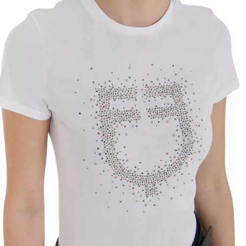 Equestro Női slim fit póló rózsaszín strasszokkal