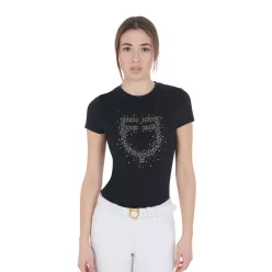 Equestro Női slim fit póló rózsaszín strasszokkal