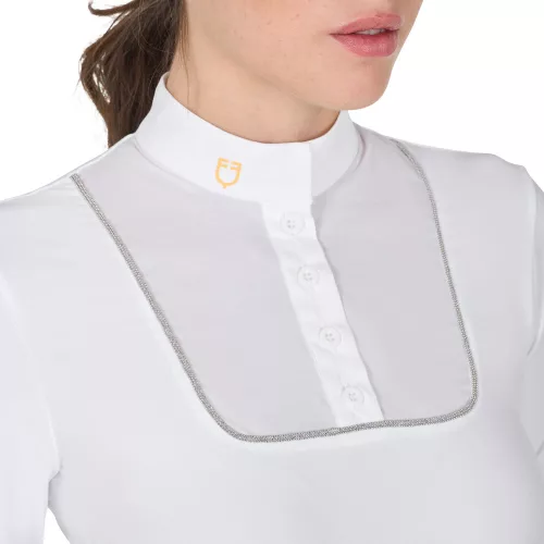 Equestro Slim Fit Buttons női hosszú ujjú versenying - fehér, L