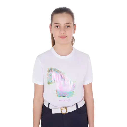 Equestro Lányok slim fit póló - zavaró lónyomattal