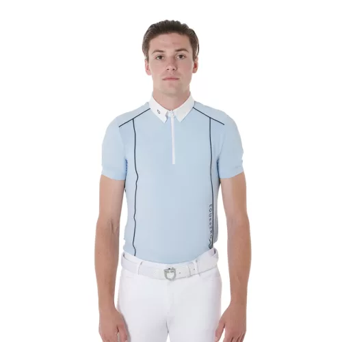 Férfi slim fit póló technikai anyagból, pipával