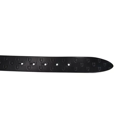 Bőr logós öv logózott csattal, 60 cm, ezüst/fekete