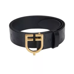 Bőr logós öv logózott csattal, 70 cm, arany/fekete