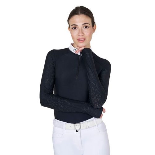 Equestro Slim Fit Mesh női hosszú ujjú versenying - fekete, L