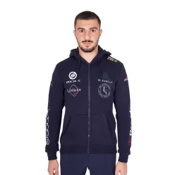 Equestro Férfi pulóver, több logós kapucnival