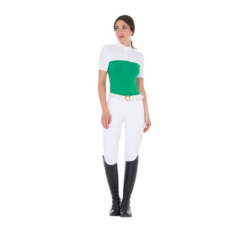 Női slim fit póló technikai anyagból és hálóból