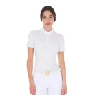 Női slim fit zipzáras versenypóló perforált anyagból