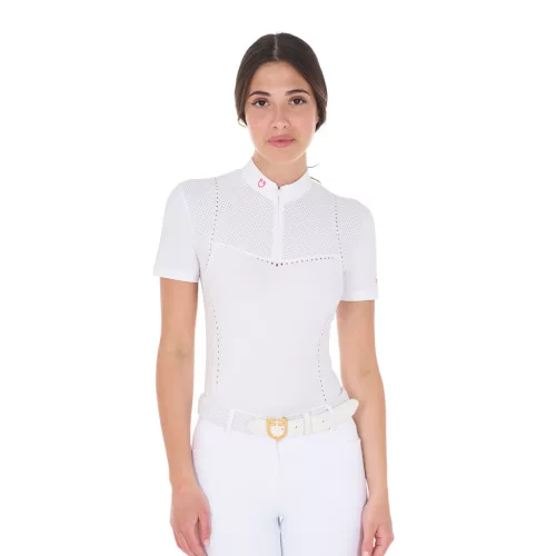 Női slim fit zipzáras versenypóló perforált anyagból