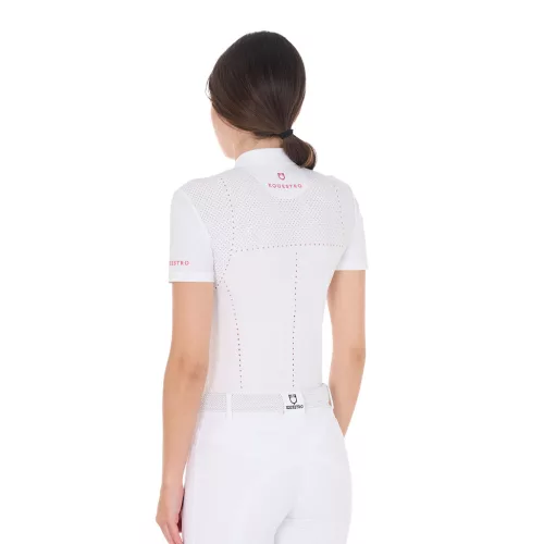 Női slim fit zipzáras versenypóló perforált anyagból